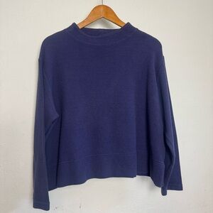Basic Threads Navy Blue Cotton Mock Neck Boxy Sweater